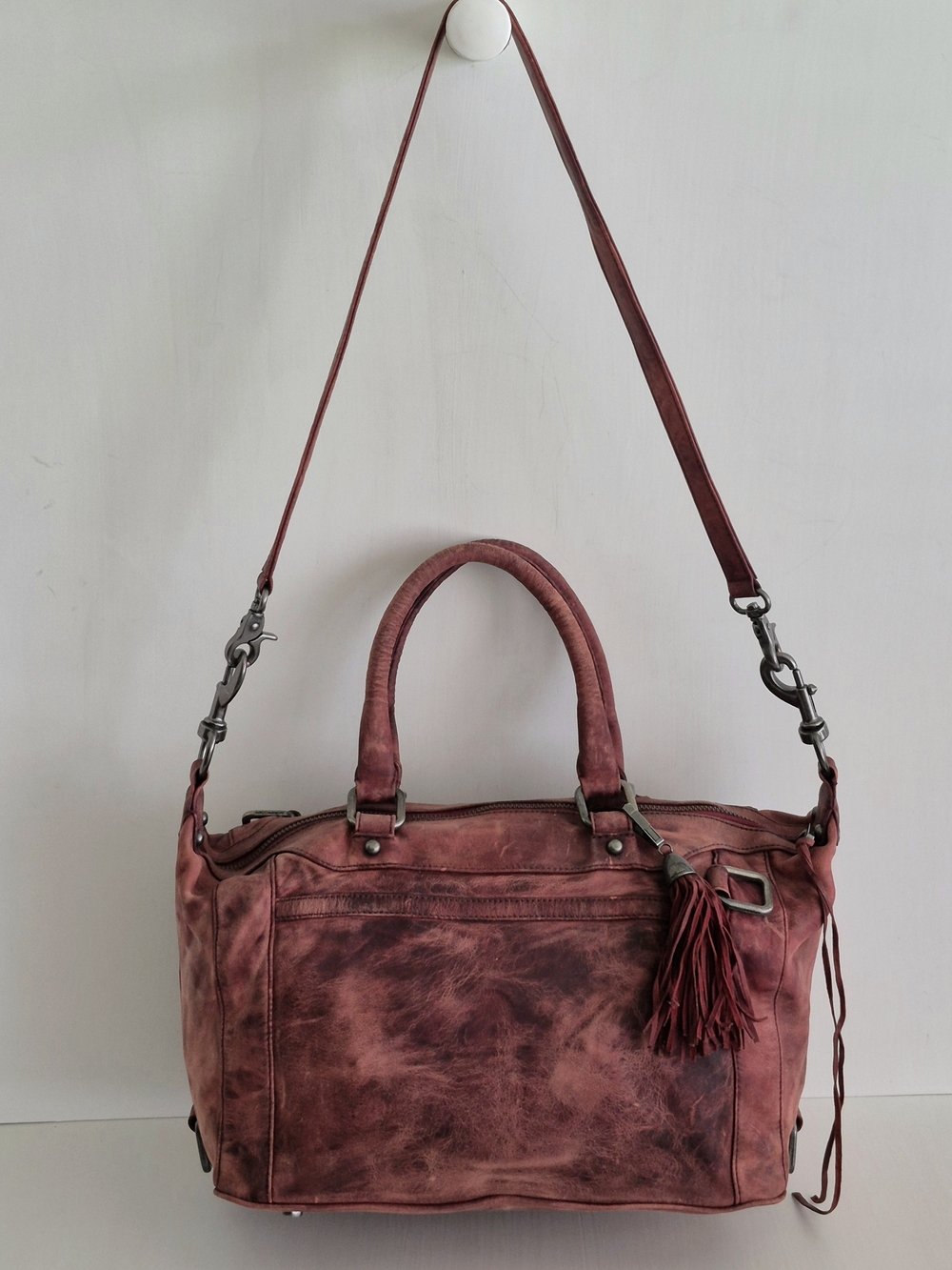 Rebecca Minkoff Regan Crimson Red Distressed Loook Leather Large Shoulder Bag